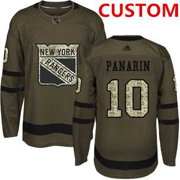 Mens New York Rangers Custom Green Salute to Service Stitched Hockey Jersey